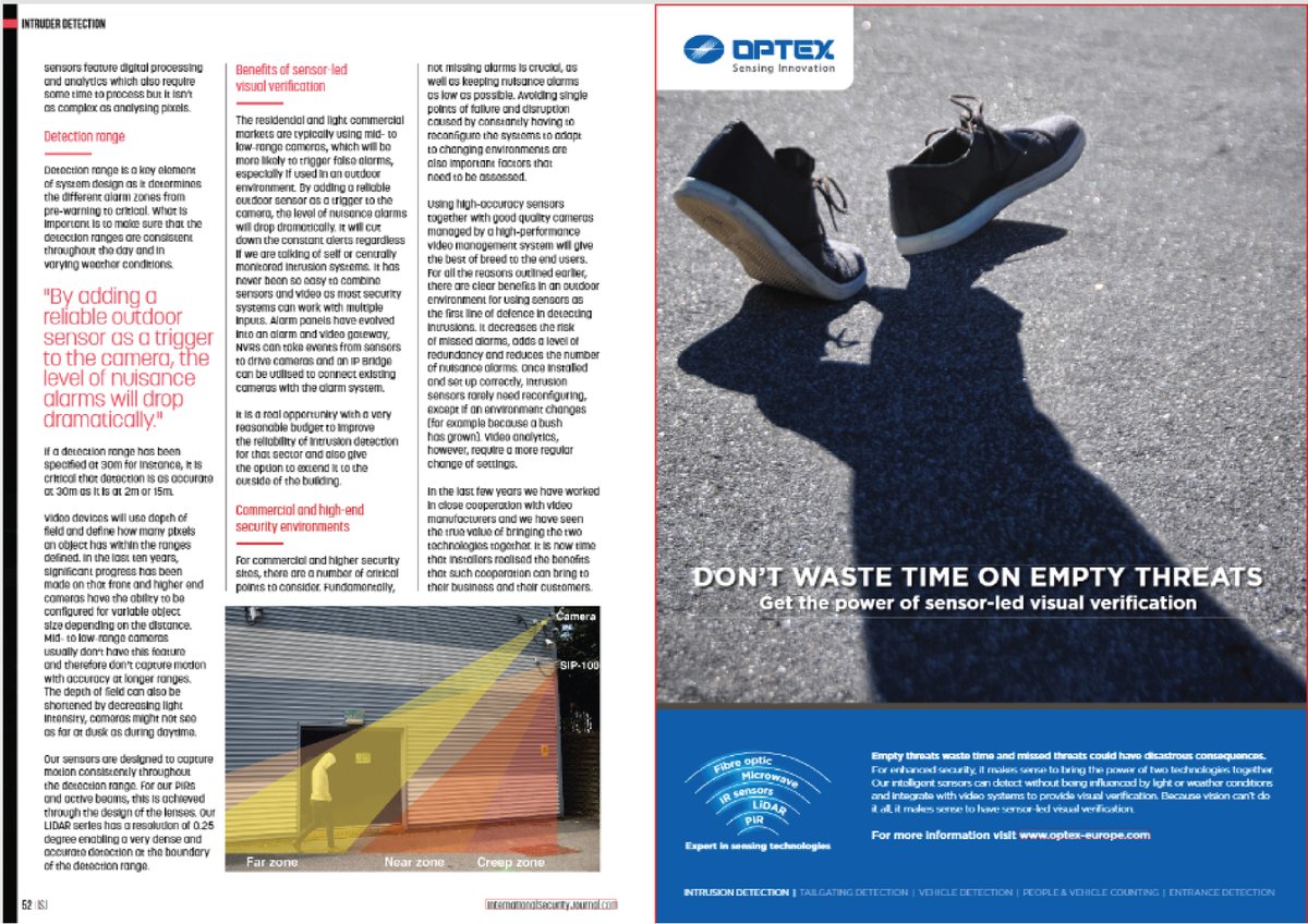 OPTEXSecEMEA's tweet photo. Sense and Vision 
Sensor lead visual verification is becoming essential for business. 
Read the story here with @IntSecJournal 
https://t.co/tKjmZm3G8v
#Sense and #Vision #VisualVerification https://t.co/rKv5N47Cz6