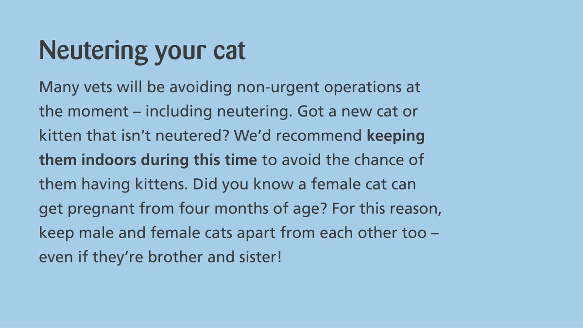 Top tip 1:  #Neutering your  #cat.  #coronavirus  #Covid19More info at  http://www.cats.org.uk/coronavirus 