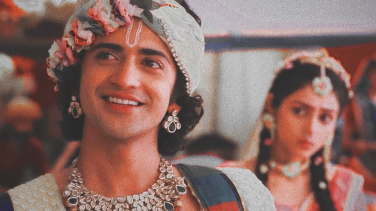 "tumhara naam kya hai"-radhahe couldn't stop that smile of relief, that of finally meeting her, he just turned around so she couldn't see how overwhelmed he was. #radhakrishn