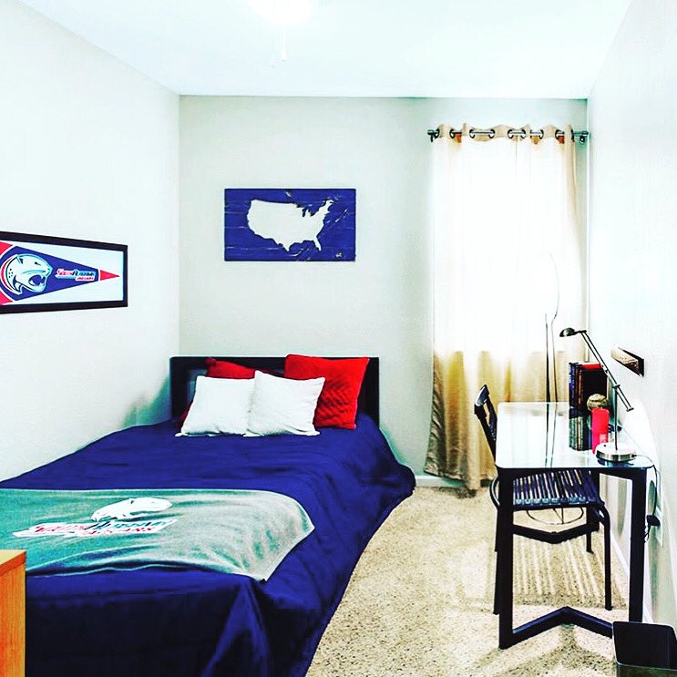 Don’t forget that each resident has a lock to their bedroom door! 🔐 Each bedroom comes with a full size bed ✅ dresser ✅ and desk ✅ - you have your own bathroom and walk in closet as well‼️ Schedule a virtual or 3D tour &amp; let us answer ALL of your off campus housing questions!