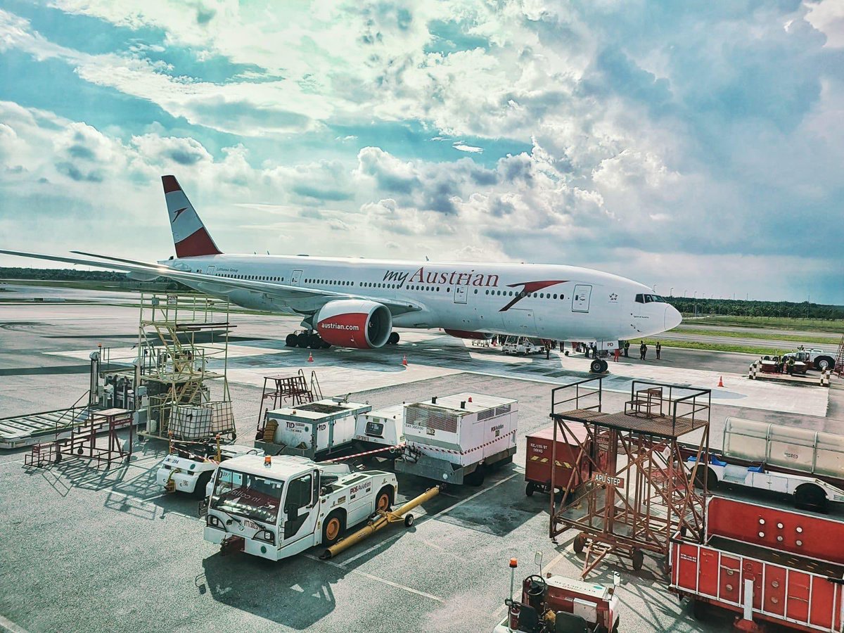 _austrian's tweet photo. Halfway on our repatriation trip to the other side of the world, the Austrian eagle has landed for its break in Kuala Lumpur. Tomorrow we are off to New Zealand - the farthest a plane in red-white-red has ever been from home. ✈️🌏 https://t.co/6dJV7QYq1f
