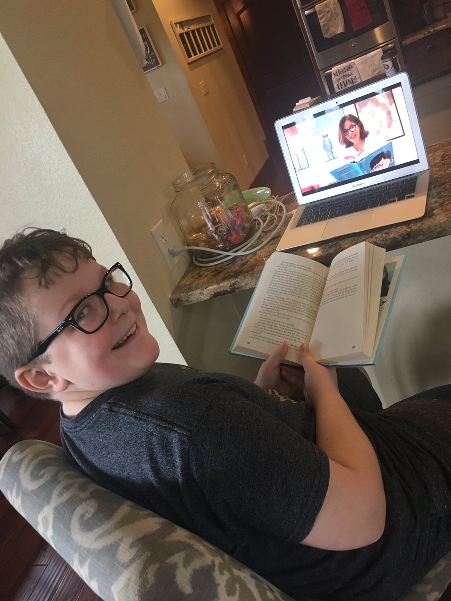 Sunrod47's tweet photo. Owen reading along with Wonder author, @RJPalacio #Wonder https://t.co/EbWZC82hxi
