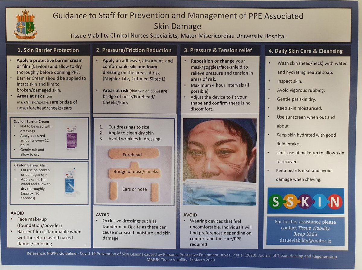 These useful guidelines have been developed for #OurMaterTeam who are at risk of developing skin damage from wearing PPE. Please follow these guidelines when wearing PPE to reduce the risk of damage. #CombattingCovid19Ireland