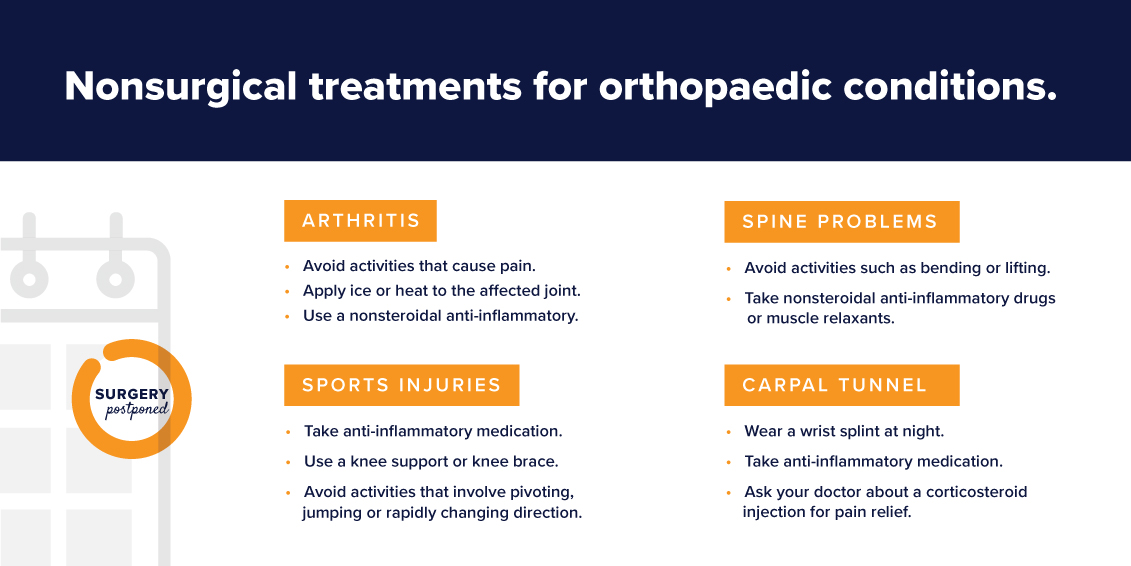 NHOrthoCenter's tweet photo. To save resources for severely ill COVID-19 patients, many  non-urgent surgeries are being postponed. While an orthopaedic condition may be painful, it is usually not life-threatening and surgery can be safely postponed. View these simple tricks that can help alleviate your pain. https://t.co/fuCGOdhUyT