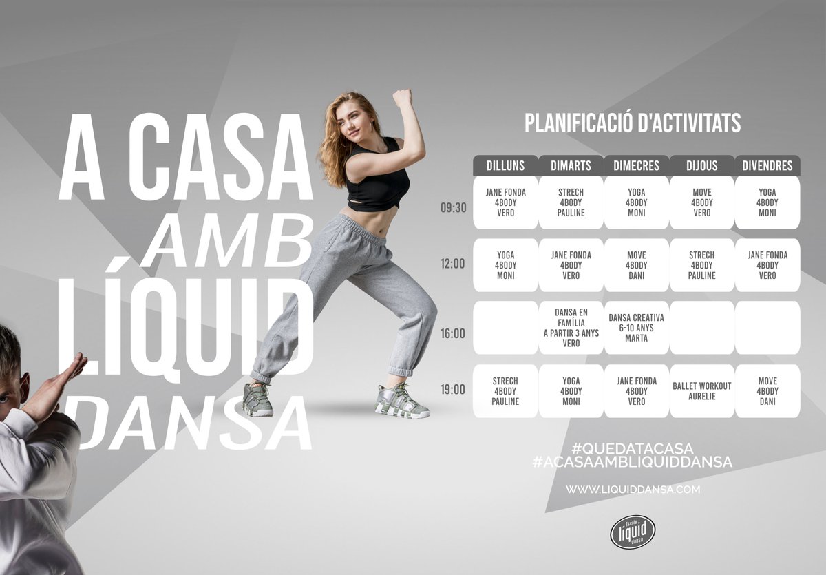 ⏰Aquí teniu la planificació d'activitats de les nostres classes en directe per a la setmana següent.⏰
🔍Compartiu els vostres vídeos i fotos amb les etiquetes #acasaambliquiddansa i #quedatacasa i etiquetant el nostre perfil instagram.com/liquiddansa🔎
#acasaambliquiddansa