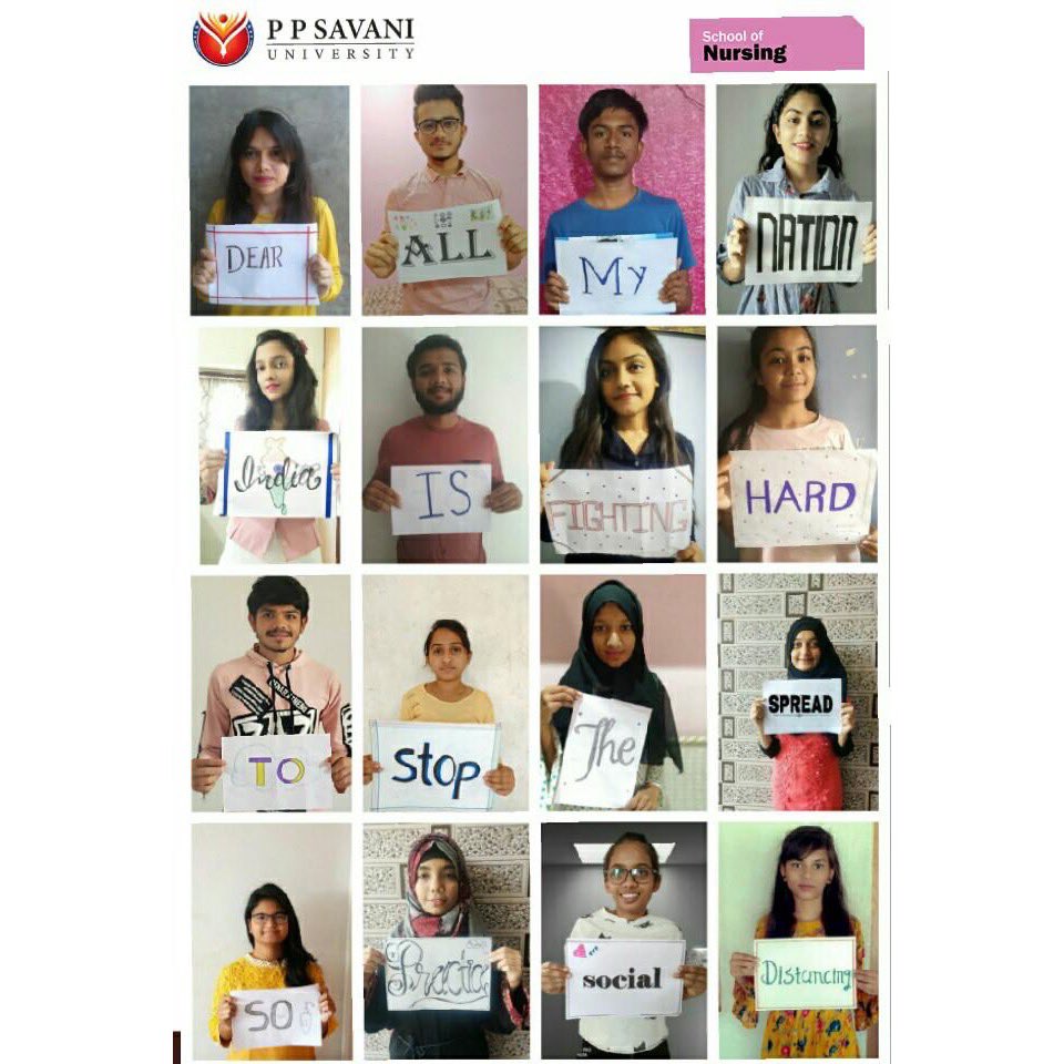 PPSavaniUni's tweet photo. #PPSUStudents #SchoolofNursing #BSc first year are all motivated and geared to do their bit by spreading awareness during #Quarantine and #Lockdown
We at #PPSU urge everyone to #StaySafe #StaySafe
#IndiaFightsCorona #PPSUSupport #COVID19 #explore #experience #empower https://t.co/1AYryrdfi7