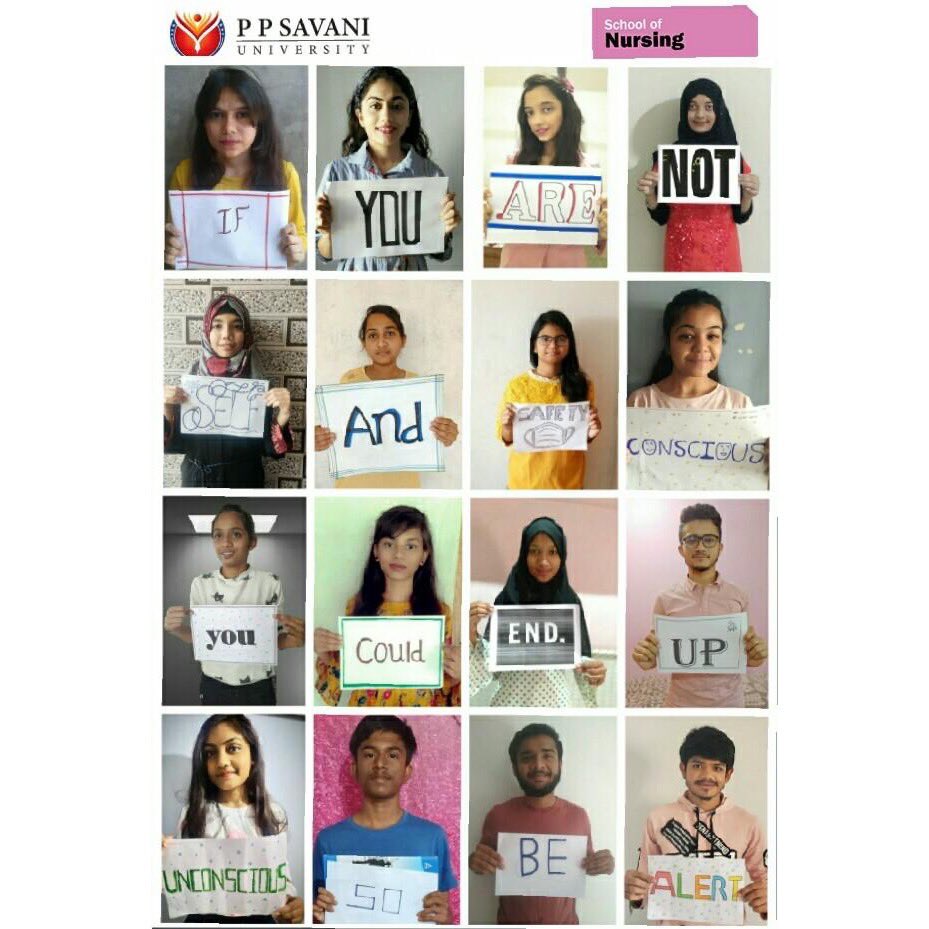 PPSavaniUni's tweet photo. #PPSUStudents #SchoolofNursing #BSc first year are all motivated and geared to do their bit by spreading awareness during #Quarantine and #Lockdown
We at #PPSU urge everyone to #StaySafe #StaySafe
#IndiaFightsCorona #PPSUSupport #COVID19 #explore #experience #empower https://t.co/1AYryrdfi7