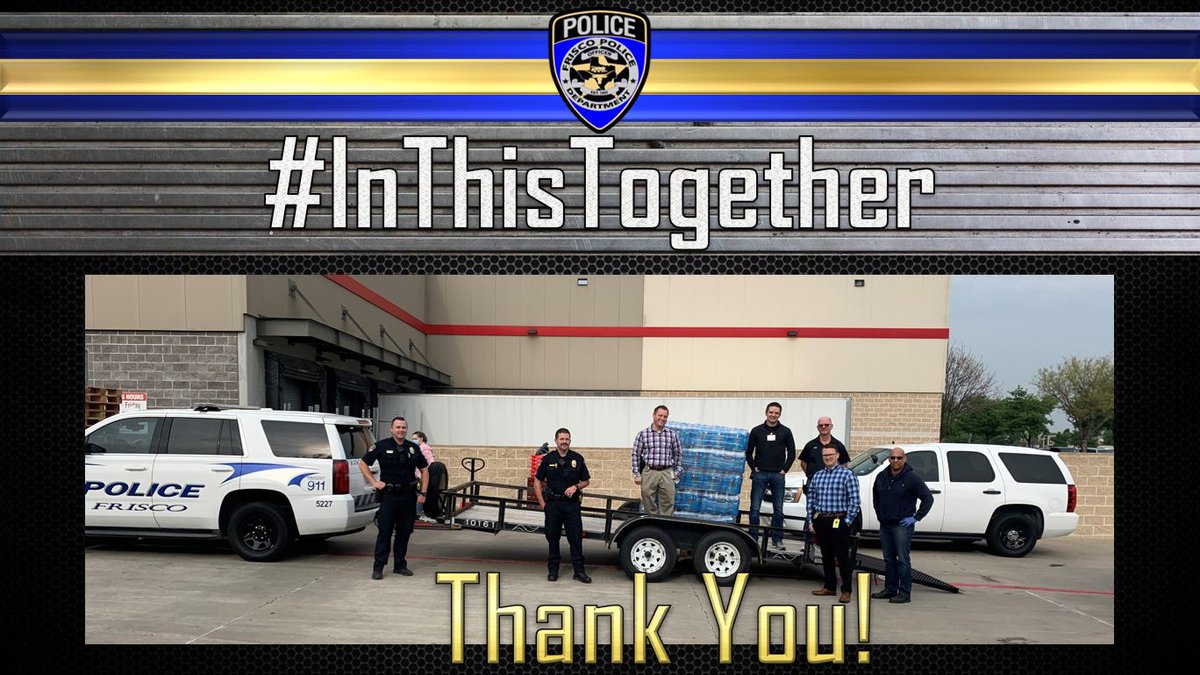 FriscoPD's tweet photo. Thank you to @Costco in Frisco for donating bottled water to our PD this morning.  We appreciate your support! #InThisTogether https://t.co/BrcyDZKGqB