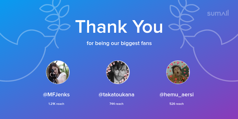 davidtent_'s tweet photo. Our biggest fans this week: MFJenks, takatoukana, hemu_aersi. Thank you! via https://t.co/qJATIjpMBD https://t.co/xDjXTs9p6f