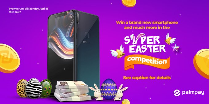 Third time's a charm! It's the grand finale! Stand a chance to win a brand new phone and loads of prizes this week!The  #PalmPaySuperEaster season is still on and we are giving out cool prizes this week to celebrate our newest feature - Airtime Coupons! 