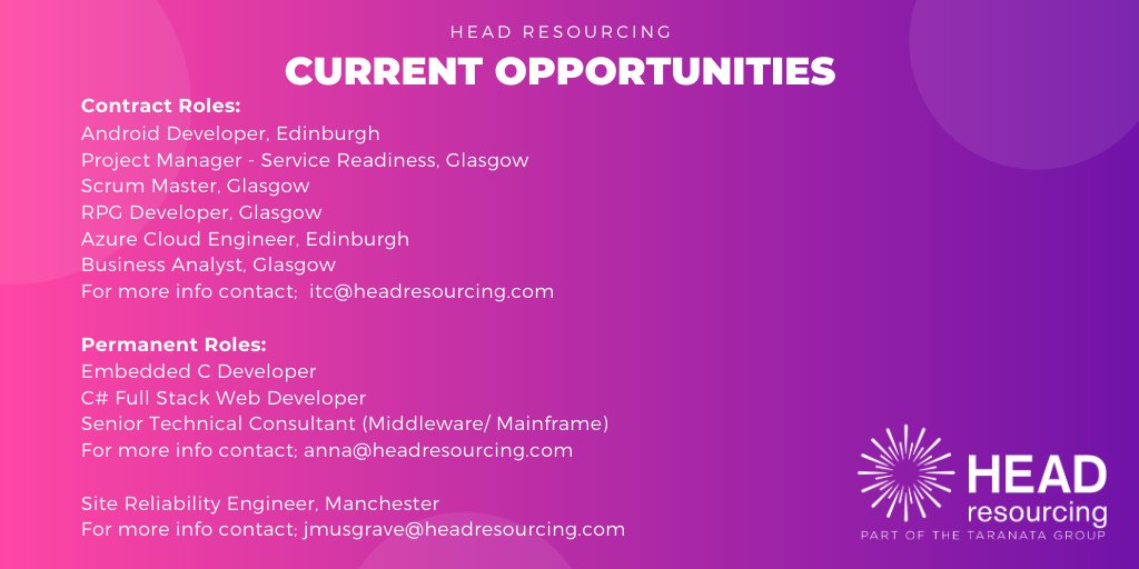 HeadResourcing's tweet photo. How has your Monday been?  With everything going on we thought we'd highlight our current opportunities. If any of these look to be of interest please get in touch or visit our website; https://t.co/gp1Ya658vI https://t.co/paqH7vaLiq
