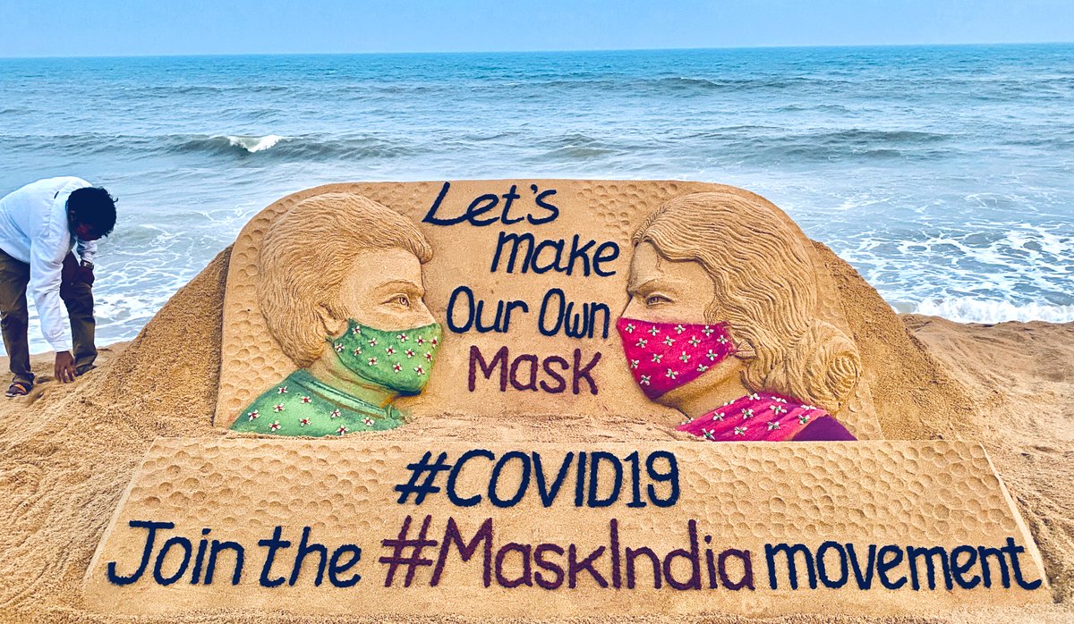 sudarsansand's tweet photo. My SandArt at puri beach with message “Let's Make our own mask“.
Join the #MaskIndia movement. #StayHomeStaySafe . #IndiaFightsCorona https://t.co/HIYf7BGNHJ