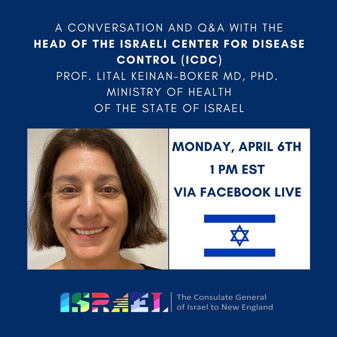 MichaelBenezra's tweet photo. Please listen to the Director of the #Israel Center of #Disease Control today at 1:00pm.  

Dr. Lital Keinan-Boker, PhD is an renowned scholar in #epidemiology and will be discussing Israel’s public health response to #COVID19 #coronavirus  #cdc https://t.co/Uv9Wya5OQV https://t.co/ntriHvkHp3