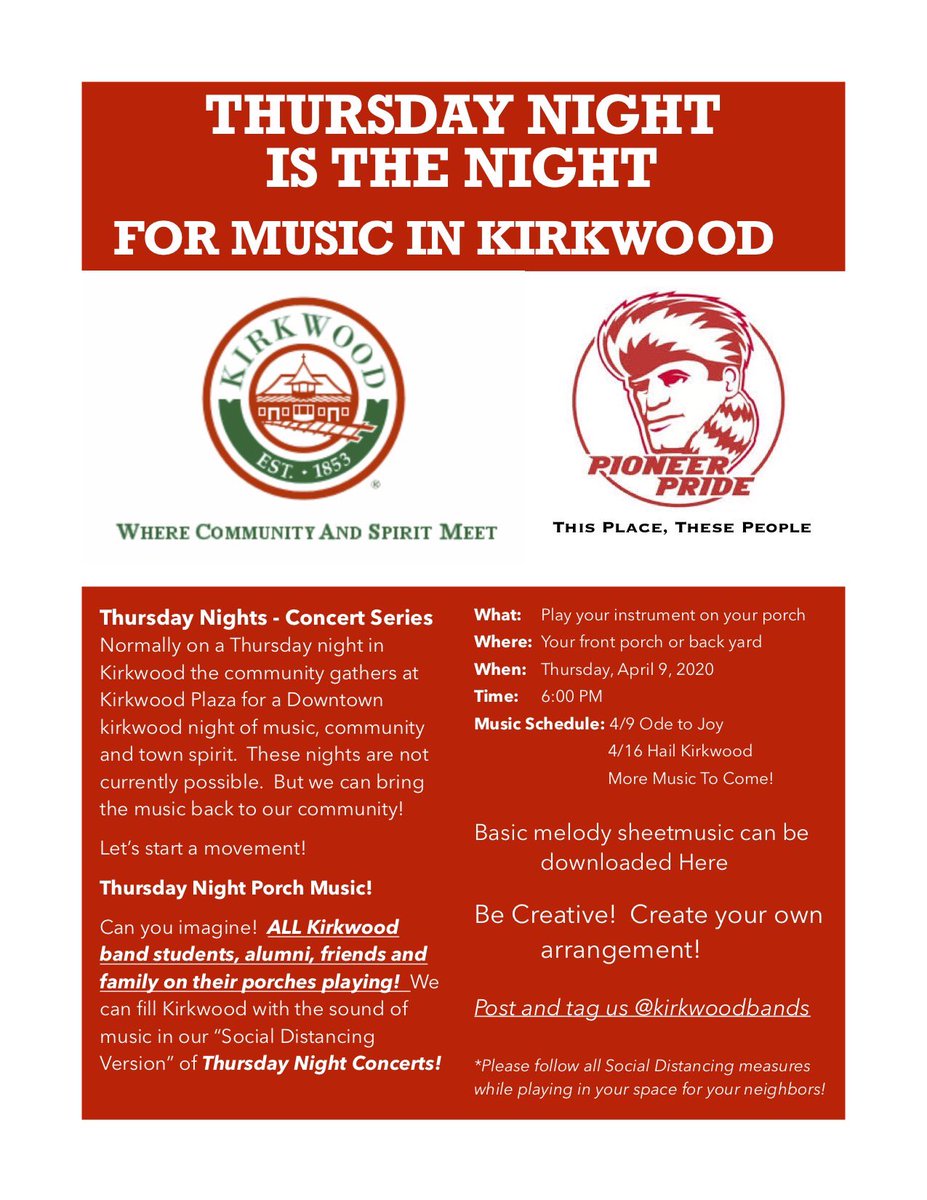 Let’s fill the air with MUSIC!  Share and tag Alumni, Friends and Neighbors!  <a href="/kwoodschools/">Kirkwood School Dist</a> <a href="/KirkwoodHS/">Kirkwood High School</a> <a href="/NKMSchool/">NKMSchool</a> <a href="/NipherMiddle/">Nipher Middle School</a> @RobinsonElem @NGSuperstars <a href="/westchesterksd/">WestchesterKSD</a> @keysormusic <a href="/keysorpride/">Keysor Elem School</a> <a href="/TillmanSchool/">Tillman Elementary</a>