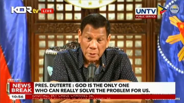 kaleser's tweet photo. "Tonight with Rodrigo Duterte"
"God is the only One who can really solve the problem for us."

- Pres. Rodrigo Duterte

#StayAtHome #Covid19 #MayAwaAngDios #IngatanNawa #KDRTV #UntvNewsandRescue @UNTVNewsRescue https://t.co/l6hl5IUXAj
