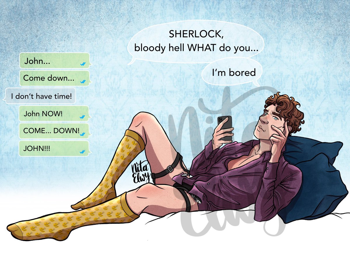 NitaElwyArt's tweet photo. the quarantine is unbearable for sherlock... #johnlock #johnlockfanart #johnlocknsfw #johnlockfandom #sherlocknsfw #sherlockfanart #nitaelwyart #sherlockian #johnlockmessages https://t.co/Jmqpr2xA3U