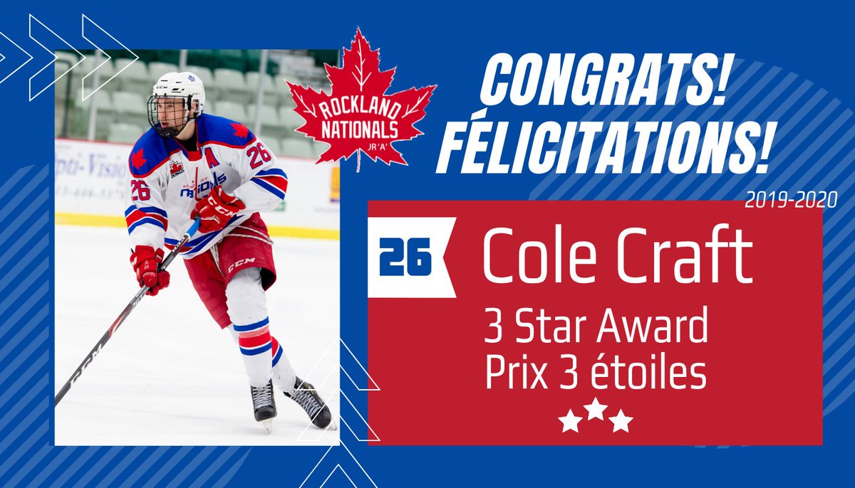 We would like to congratulate Cole Craft on winning the Rockland Nationals ‘3 Star’ award for 2019-2020 season

Nous tenons à féliciter Cole Craft pour avoir remporté le prix ‘3 Étoiles’ des Rockland Nationals pour la saison 2019-2020