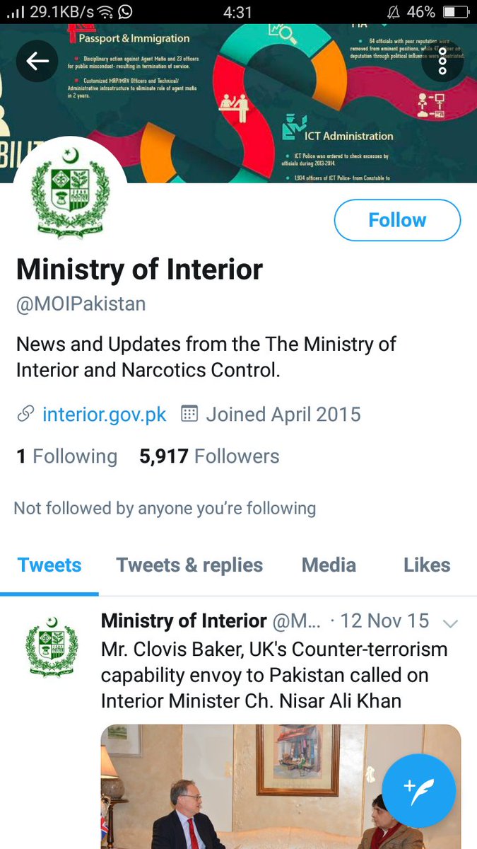 kar_check's tweet photo. @MOIPakistan  Ministry of interior twitter handle still missing Ex.

#FACTCHECK #UPDATE https://t.co/GTExy3nHCB