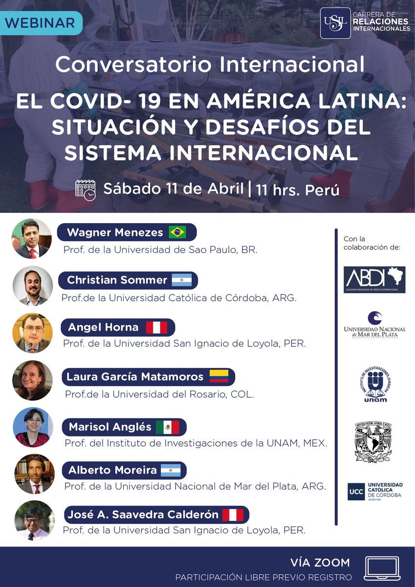 usilRRII's tweet photo. 🌎¡Participa en este magnífico conversatorio internacional! 🌎
Un conversatorio virtual sobre el Sistema Internacional frente al COVID- 19.
Para participar no olvides de inscribirte en el siguiente link:
👉 https://t.co/4IKEUbZ0Ya https://t.co/2QK1jaTVUg