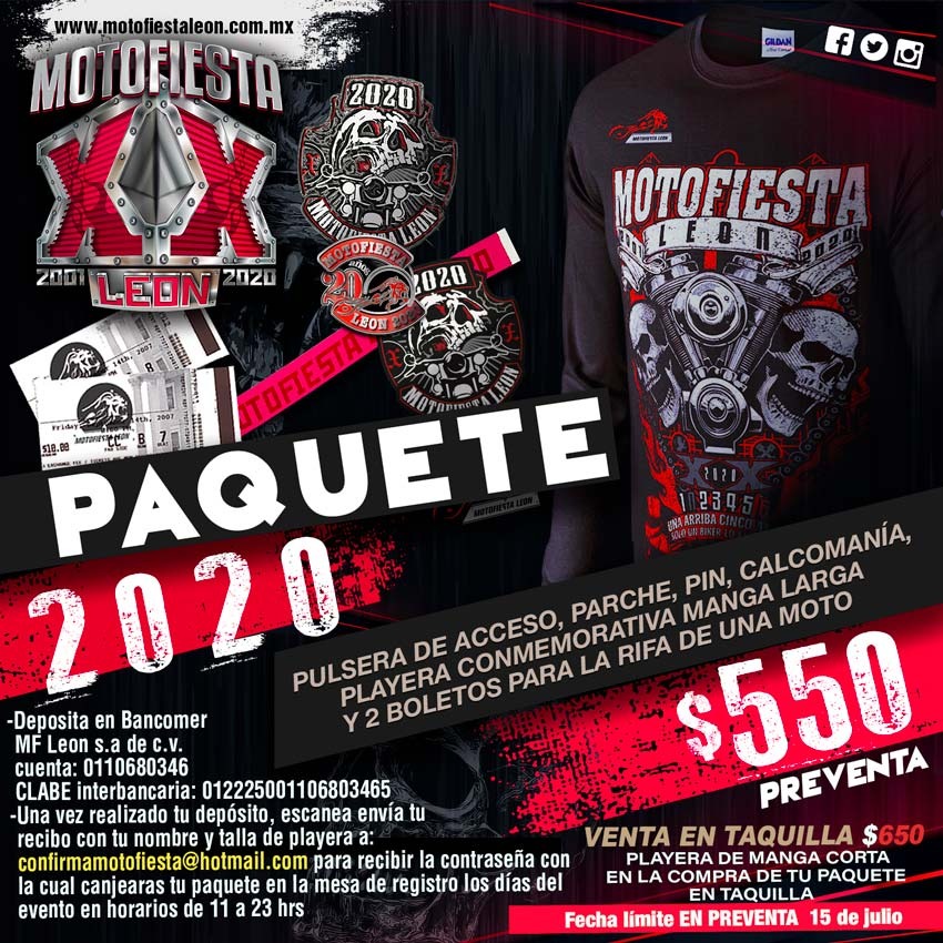 Nueva fecha limite para compra de paquetes Motofiesta Leon 2020, 15 de Julio.