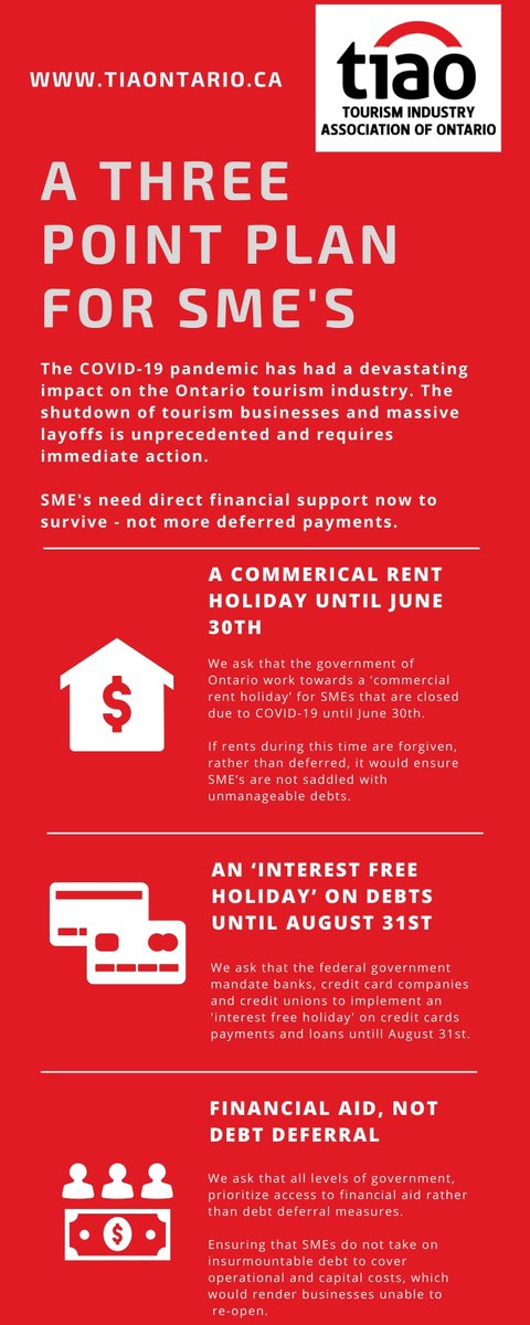 Our three point plan for SME's 👩‍💼

SME's need direct financial support to survive - not more deferred payments.

Please share and help us get SME's the support they need!

#tourismmatters