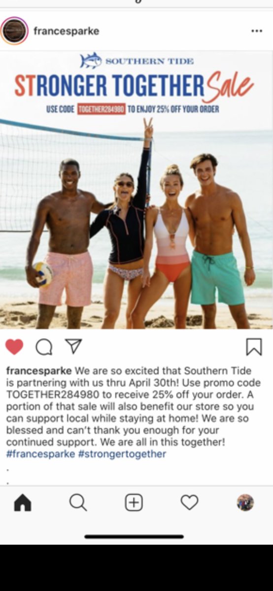 Yay for Southern Tide partnering with us this month. Remember when this is all over to shop your local businesses and restaurants! See you soon at Frances + Parke, classic but current clothing for men and women. We’re on the Bricks!