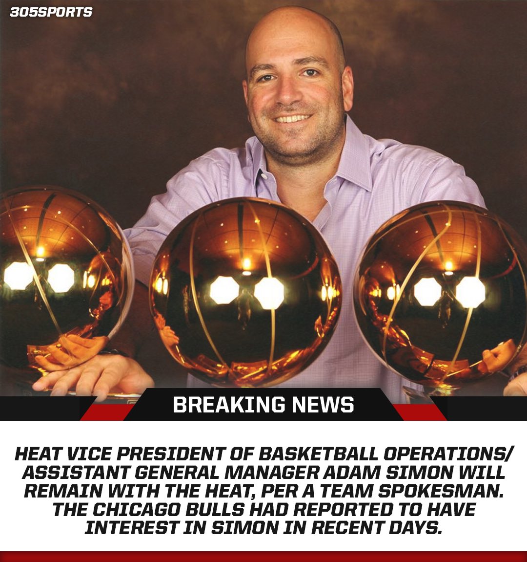 305Sportss's tweet photo. BREAKING: Miami Heat Vice President of Basketball Operations Adam Simon is here to stay! 🔥🏝
#MiamiHeat #AdamSimon #HeatNation #HeatTwitter https://t.co/ad5gaFITs0