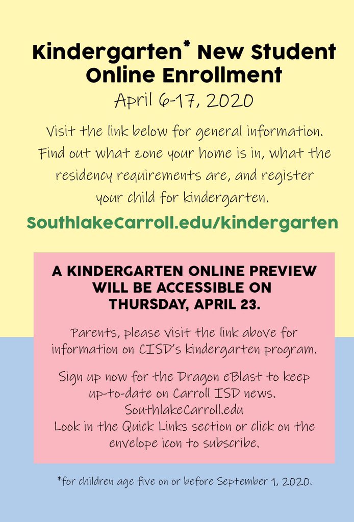 Kindergarten Enrollment began today and already 36 of our littlest Dragons have enrolled online! Registration postcards were mailed to all taxpayers. Online registration continues through April 17. Due to social distancing restrictions, CISD will host an online preview April 23!