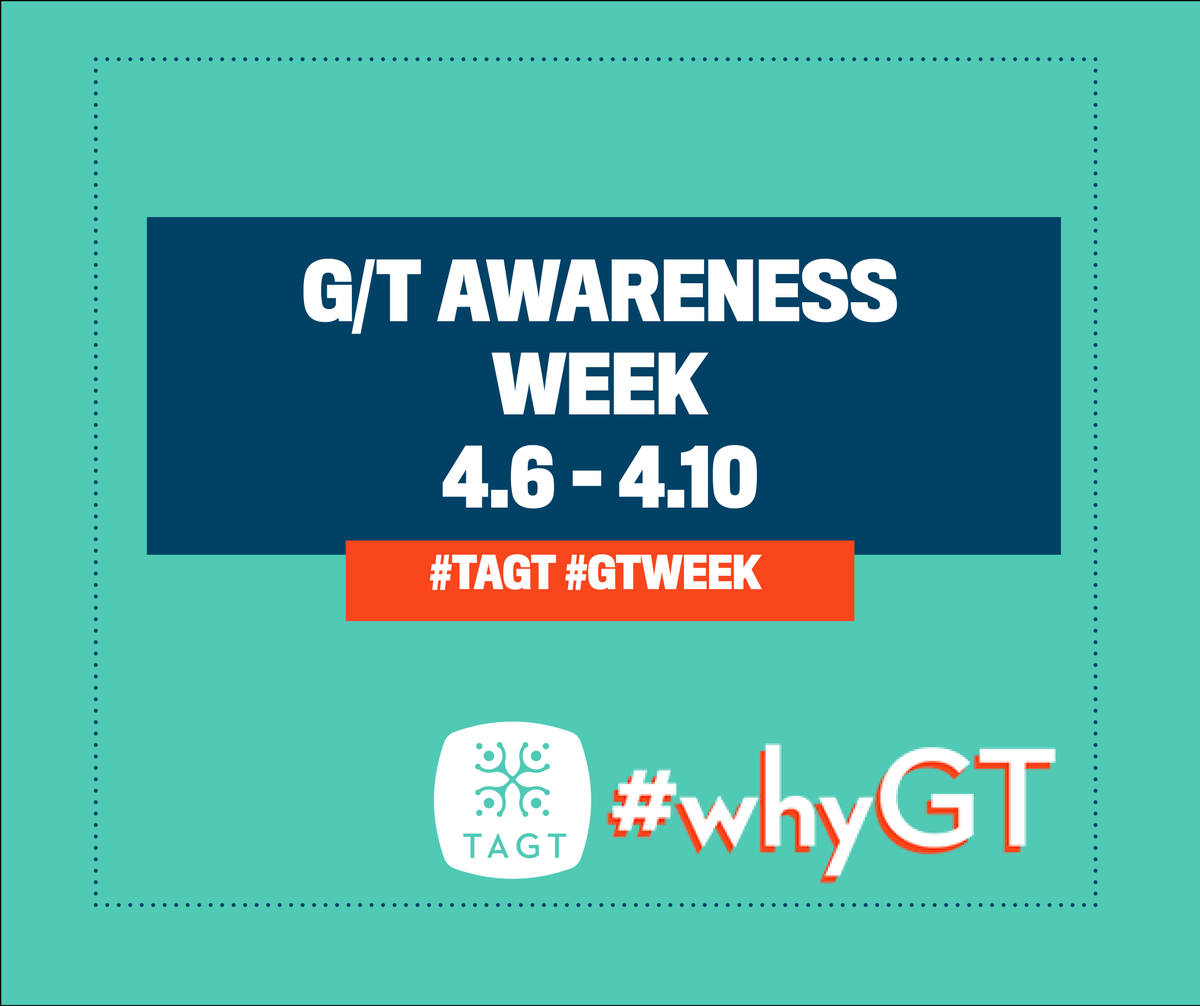 TXGifted's tweet photo. Remember, all week is G/T Awareness Week! Follow along, share your story, empower, and advocate! #whyGT #GTweek #gtchat #TAGT https://t.co/oHqDcyeNT4 https://t.co/Kb3fOpByPz