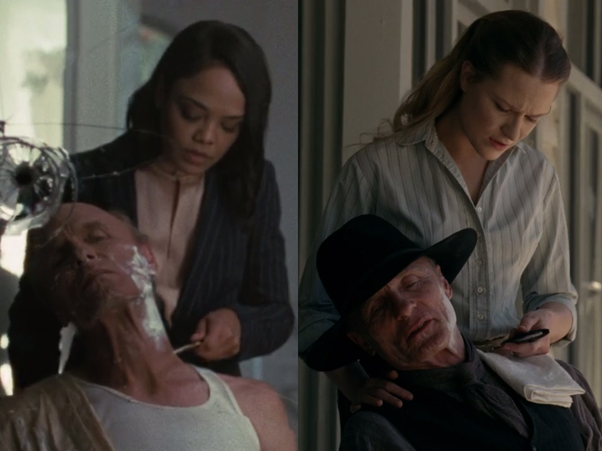 "Chalores" helping William shave was an early tip-off about her true identity.  #Westworld    https://www.insider.com/westworld-season-3-episode-4-details-analysis-explained-2020-4