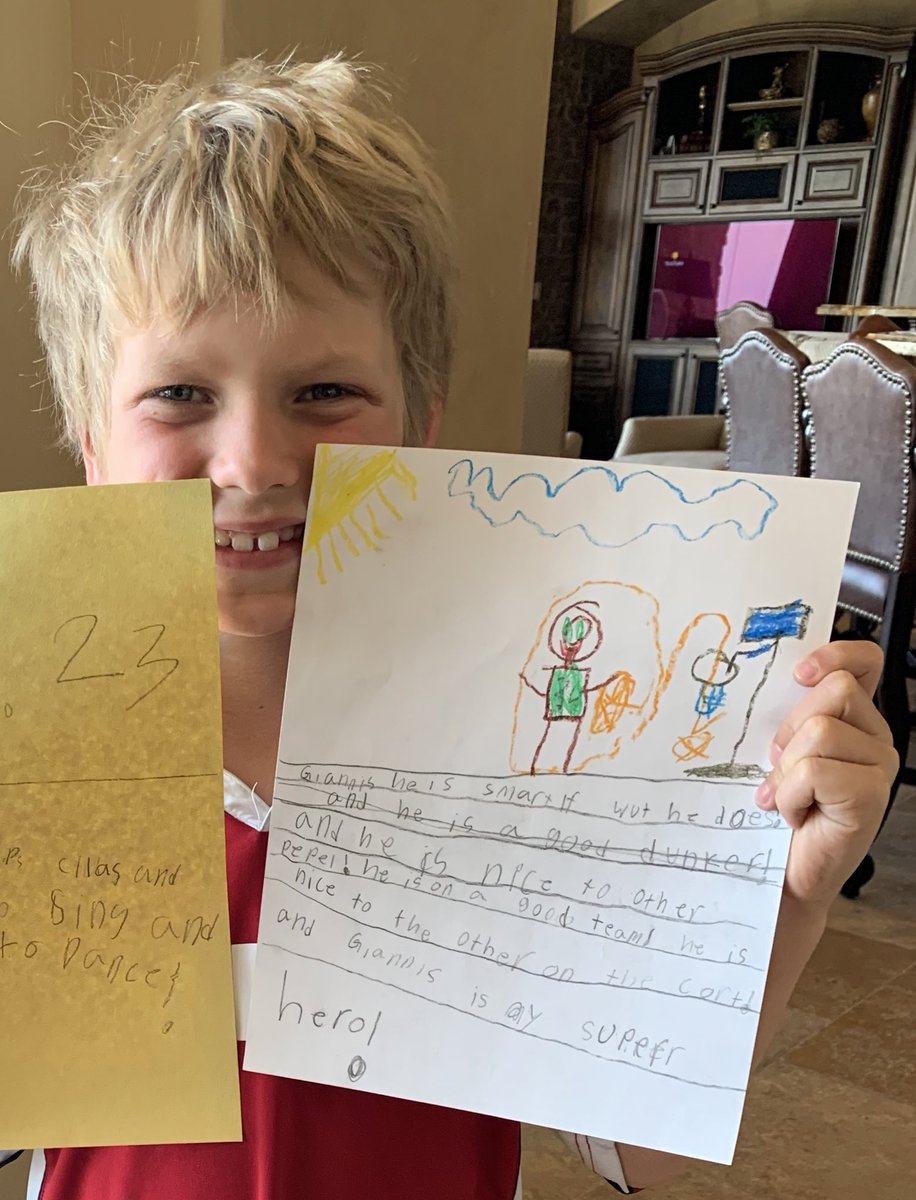 elzipp's tweet photo. Today I was reminded that if we look at the world through the eyes of a child, then being nice is considered a superpower. Thanks for being my son’s superhero @Giannis_An34 ! #superHeroLeague #KindnessMatters https://t.co/jon3lZGClk