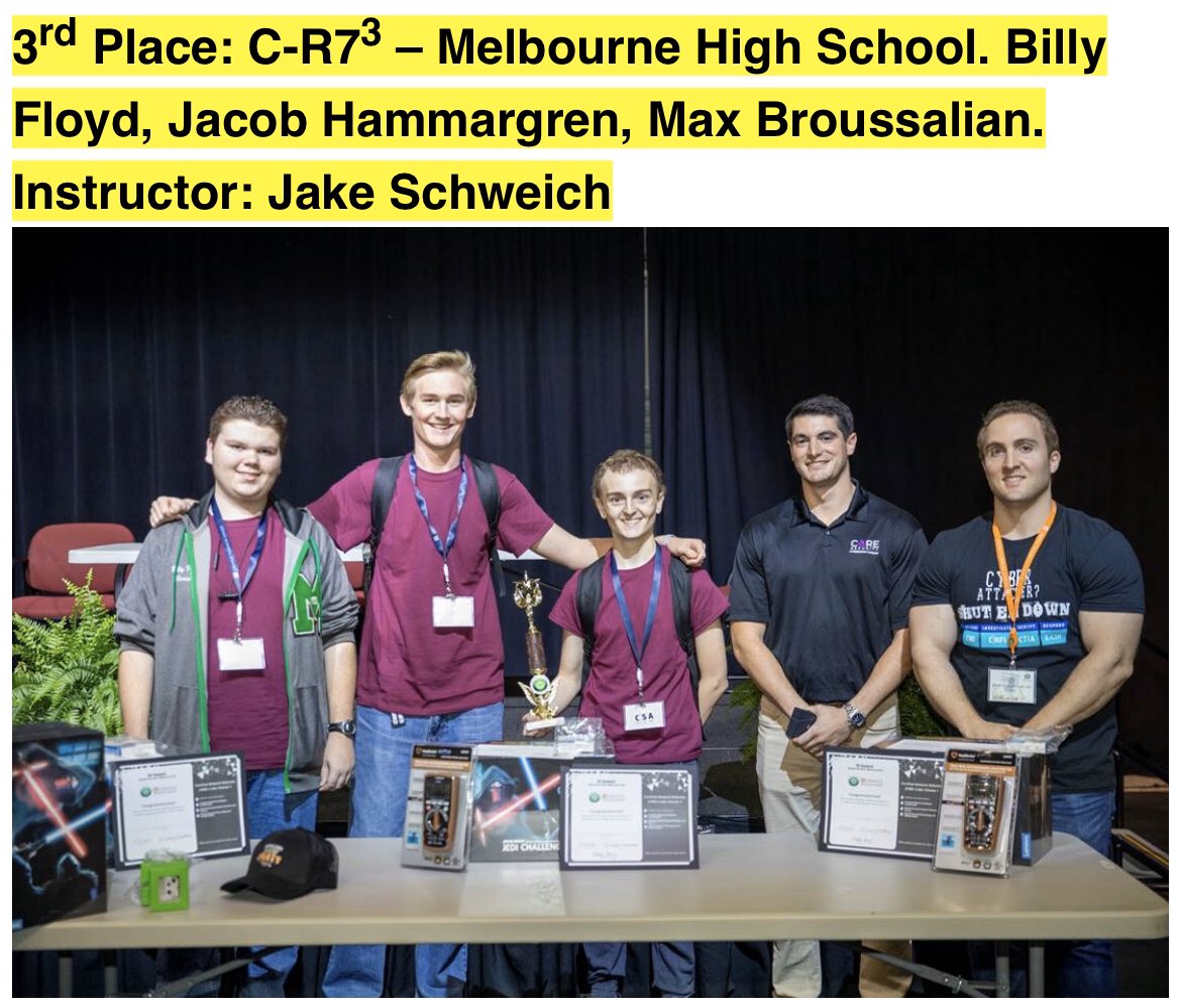 Stuway06's tweet photo. Orange Technical College-Mid Florida hosted 3rd annual Capture the Flag Cyber Challenge with 17 teams from Central FL. It was covered live by Security Weekly. Participating students took home over $20,000.00 in prices! A special thanks to our industry and event sponsors!💻🚩 https://t.co/fZbtJ0T73o