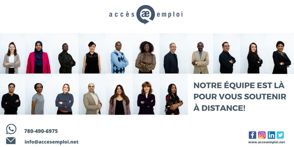 Accès Emploi continue d'offrir ses services d'emploi à distance. 

Tous nos employés demeurent à votre disposition par téléphone, courriel et/ou vidéoconférence.  #frab #Yeg  #COVID19AB