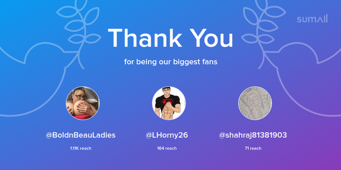 Our biggest fans this week: BoldnBeauLadies, LHorny26, shahraj81381903. Thank you! via https://t.co/WjXoFQ8Fec<a href="/tag/adultwork"class="tags"><span>#adultwork</span></a>
