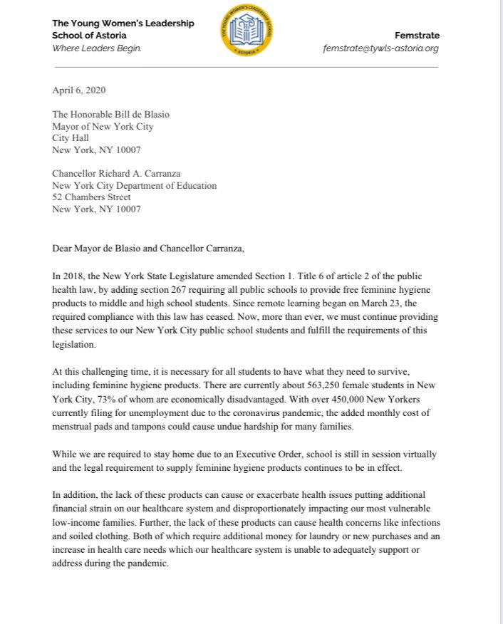 femstrate's tweet image. Mayor de Blasio! Please help us get period products to students in need during this quarantine! @NYCMayor  #periodpoverty #period #Covid_19 #coronavirus