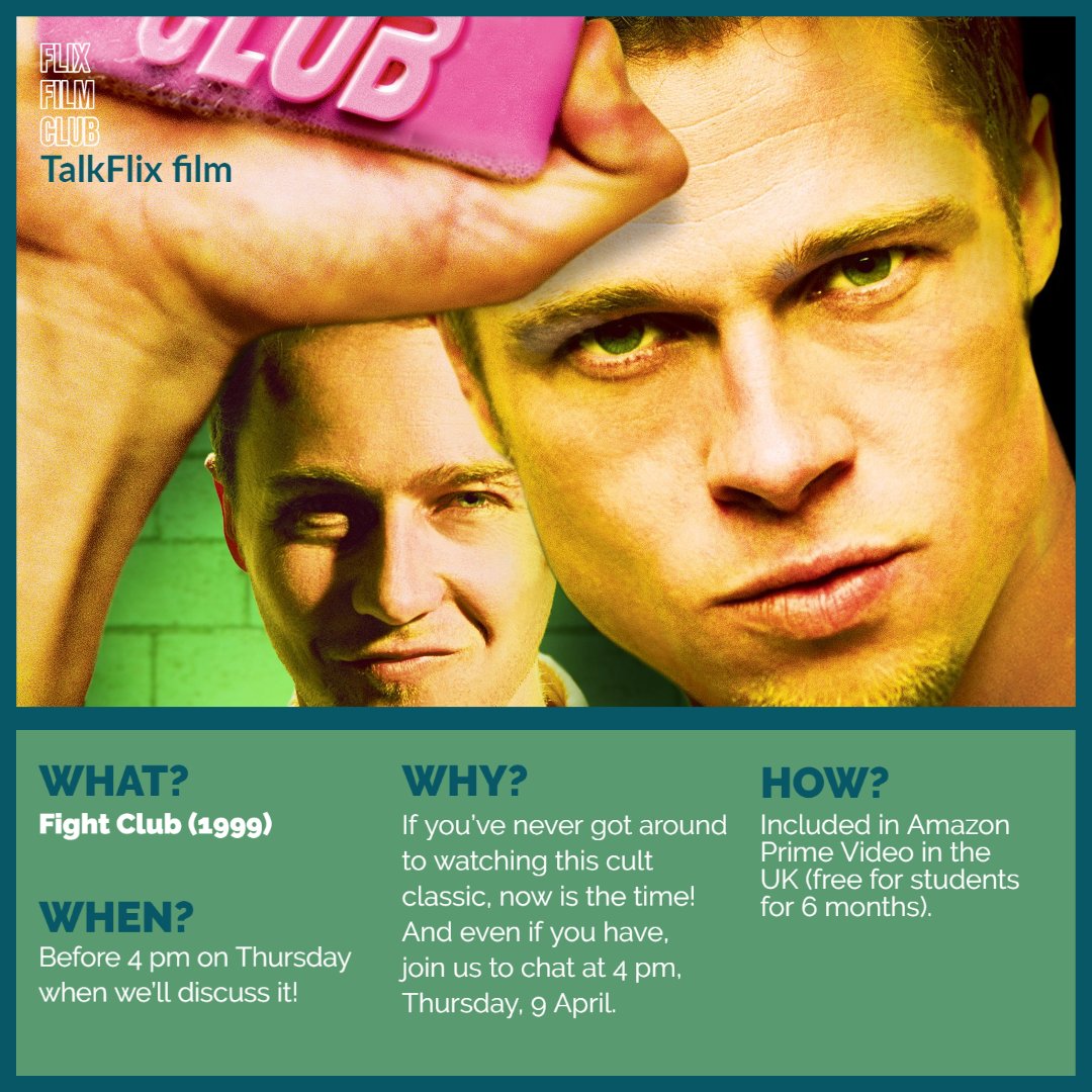 Flix Cinema We Re Kicking Off Flix Film Club With David Fincher S Darkly Comic Drama Fight Club This Is The Film We Ll Discuss In Our Weekly Online Chatroom Discussion Talkflix At