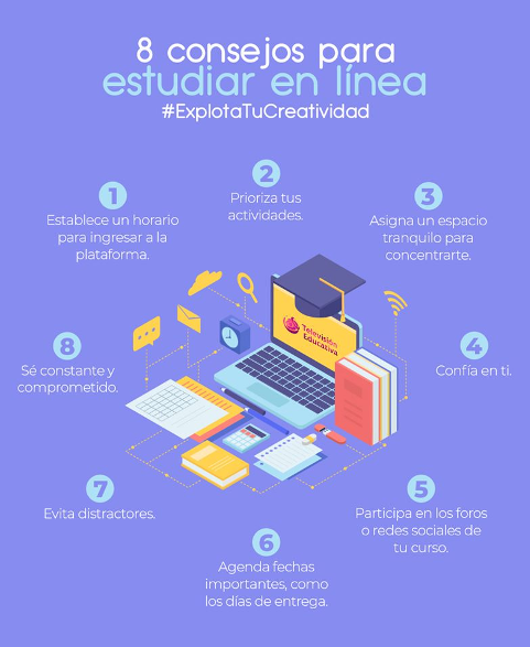 mauriciohuesca's tweet photo. ¡Te comparto los siguientes consejos y aprovecha las ventajas de estudiar en línea! @tveducativamx
#QuédateEnCasa #ExplotaTuCreatividad https://t.co/KLKpIofbBv