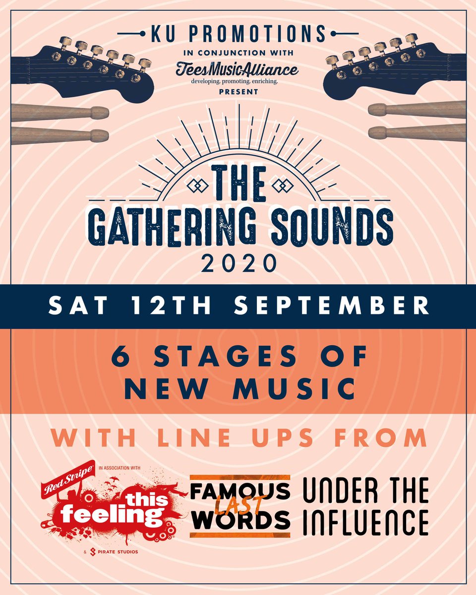KU and <a href="/NewsTMA/">Tees Music Alliance</a> presents...
THE GATHERING SOUNDS 2020
Saturday 12th September 🍊

6 Stages of new music with line-ups from ourselves + <a href="/This_Feeling/">This Feeling</a>, @FamousLastBoro &amp; <a href="/UTIEVENTS/">Under The Influence</a>

🎟 £16 🚪 2:30pm
Via TicketWeb UK: bit.ly/2JVzzZX
Via See Tickets: bit.ly/2xaUZzl