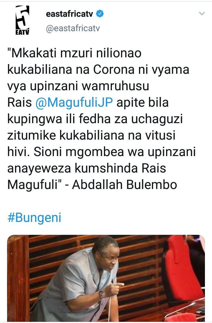 Tz_Kwanza's tweet photo. #UtamaduniWetu
#Bulembo ni mfano hai wa #UrohoWaMadaraka kwakuwa yeye aliteuliwa Mbunge na Bintiye akateuliwa Ubunge viti Maalum sasa Shukurani yake ni kushabikia ufashisti wa chama chake @ccm_tanzania. Udhalimu wao utashindwa tu!
#KatibaMpya
#TumeHuruYaUchaguzi https://t.co/LWXuBQVUga