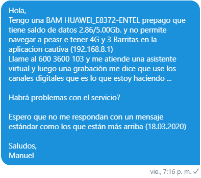 manuelcabanas's tweet photo. @entel_ayuda Necesito que respondan los DM
El viernes escribi .... https://t.co/kSM3pfVr2k