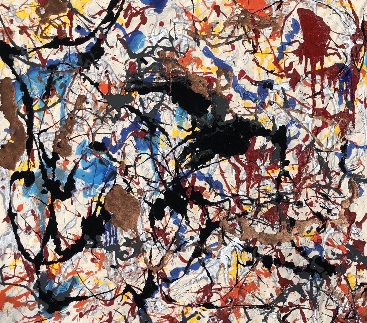 R_J_Miskines's tweet photo. N101 2020 Abstract Expressionism Action Painting, oil enamel and spray on canvas, 43x48 in. I let the copper paint sag a little more after this photo. #art #painting #miskines #n101 #abstract #AbEx #contemporaryart #abstractexpressionism #gutai #artinformel #tachisme #buffalony https://t.co/1IMGm2uQSV