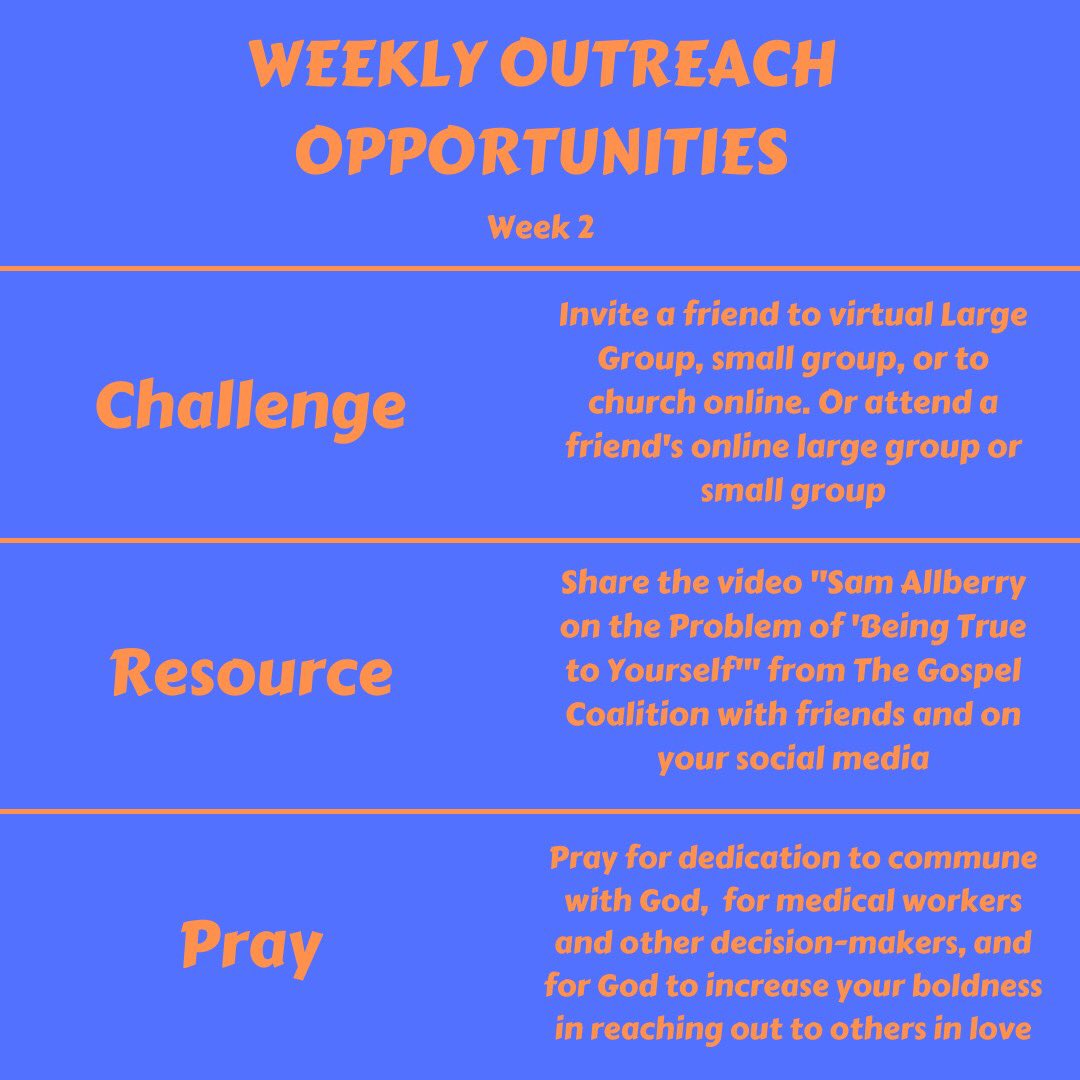 CruAtUVA's tweet photo. The second week of Weekly Outreach Opportunities (WOO) begins today! We hope you‘ll continue to join us in spreading Christ’s love throughout this time of disruption!

Tag us on social media if you share the resources, and DM us if you have any outreach stories you want to share! https://t.co/rSLR1aquRE