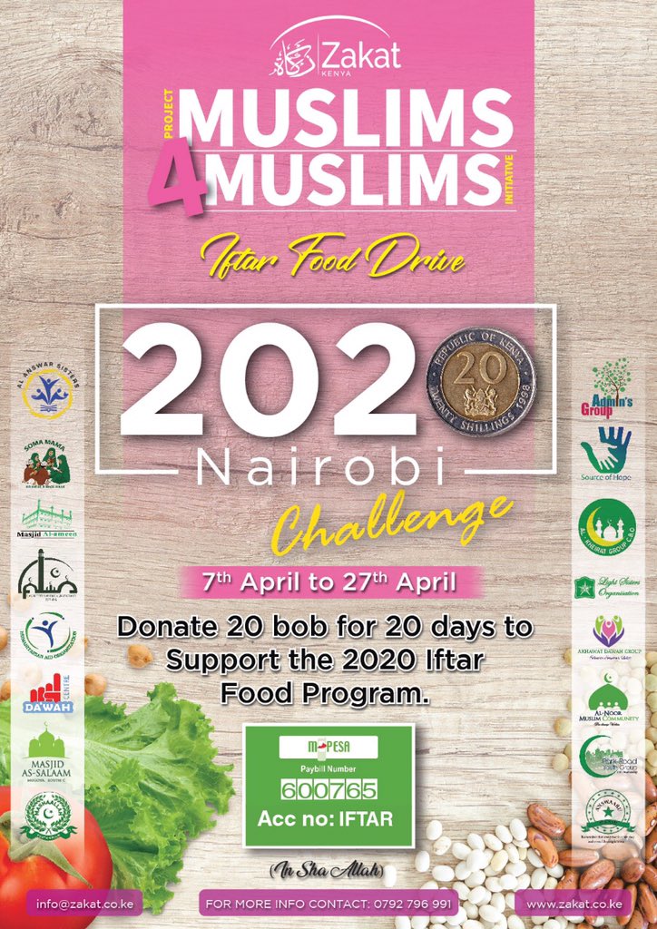 JamaludinSheikh's tweet photo. Iftar Food Drive for Ramadhan 2020.
20 Shillings for 20 Days.
#Muslims4Muslims
Spread the word https://t.co/EKWz0tUCGy