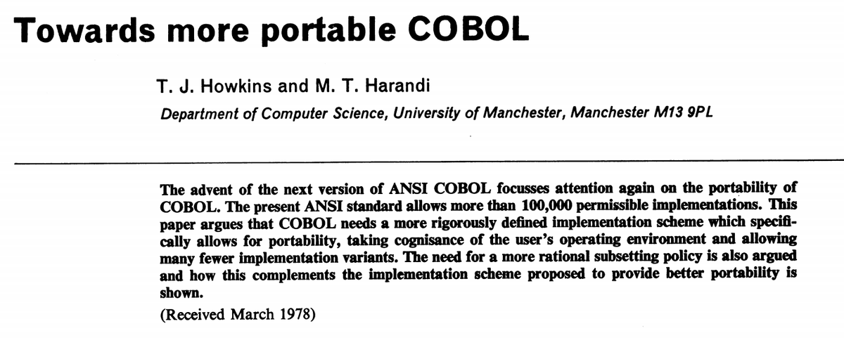 Take for instance  https://softwareengineering.stackexchange.com/a/115687 This sort of bad abstraction ends up showing in some of the deeper parts of the conversation. OpenCOBOL won't run your classic COBOL thing you've been running on an AS/400 for 25 years.