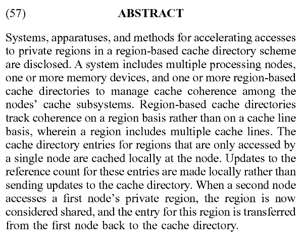 Patent: Accelerating accesses to private regions in a region-based cache directory scheme - AMDMore details:  http://www.freepatentsonline.com/20200081844.pdf 