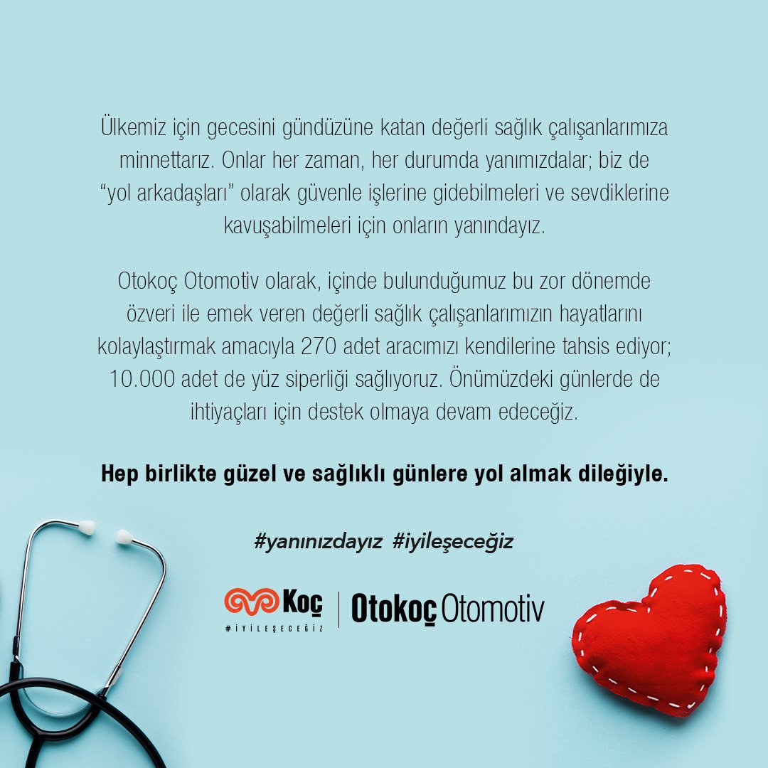 Hep birlikte güzel ve sağlıklı günlere yol almak dileğiyle.
#yanınızdayız #iyileşeceğiz 
<a href="/kocholding/">Koç Holding</a>