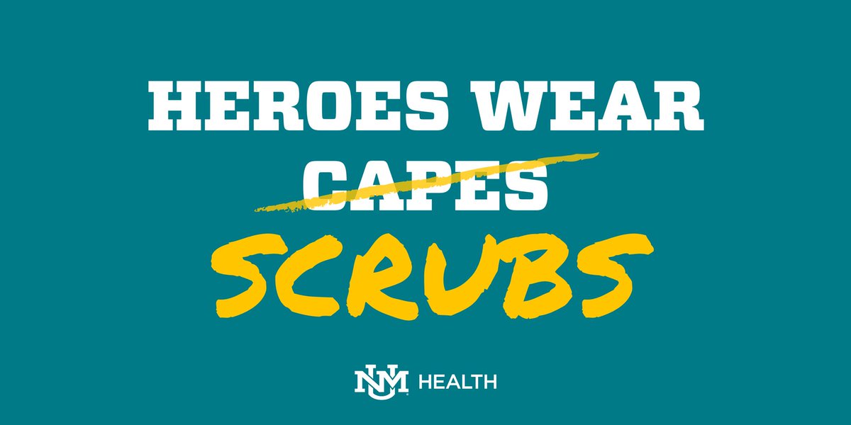 UNMHSC's tweet photo. Capes? These days, our heroes wear scrubs. #StayHomeSaveLives https://t.co/tRfUUWOMmg