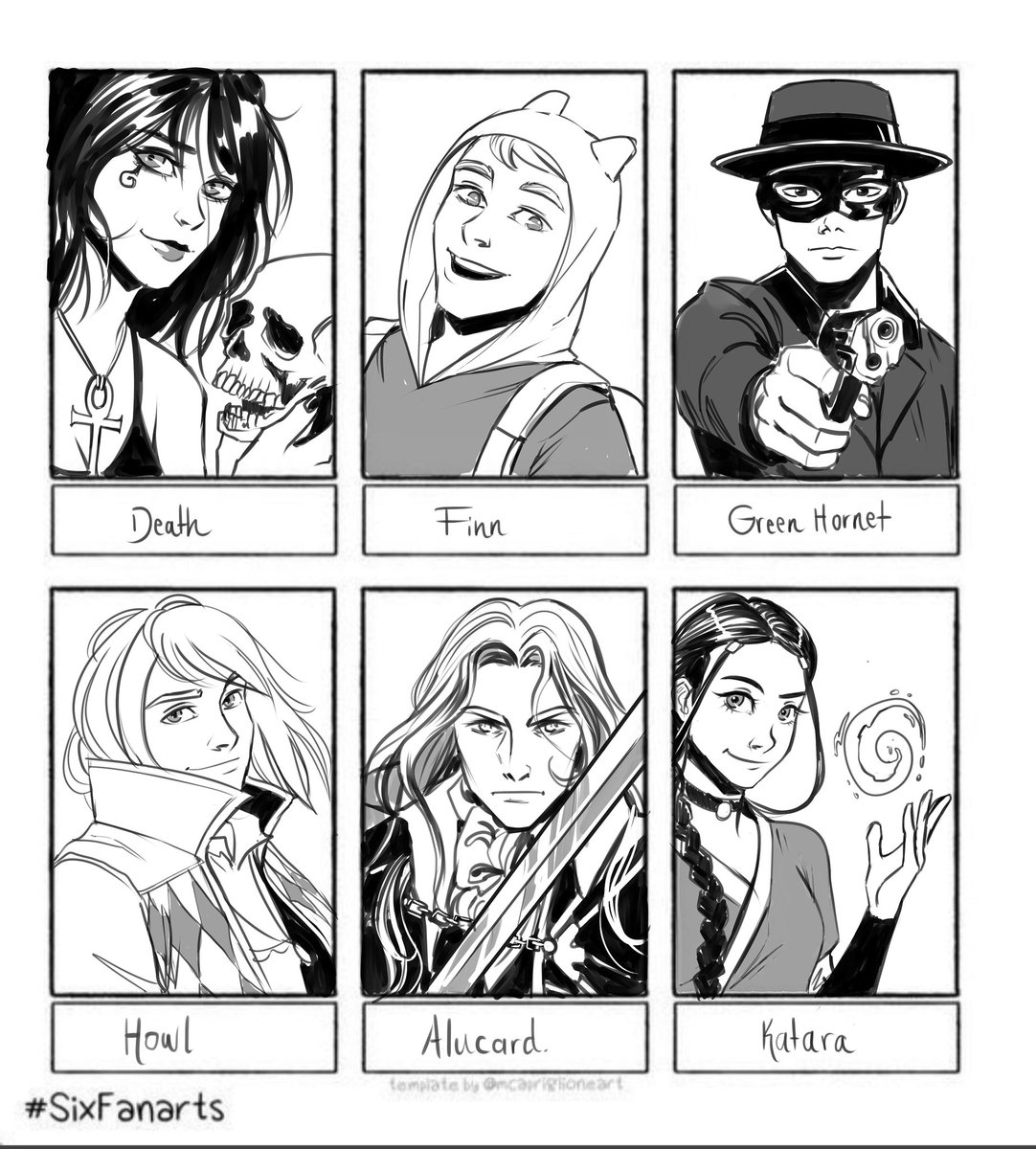 #sixfanarts So fun ?✨
#Deathsandman #finnaventuretime #greenhornet #howlsmovingcastle #alucard #katara