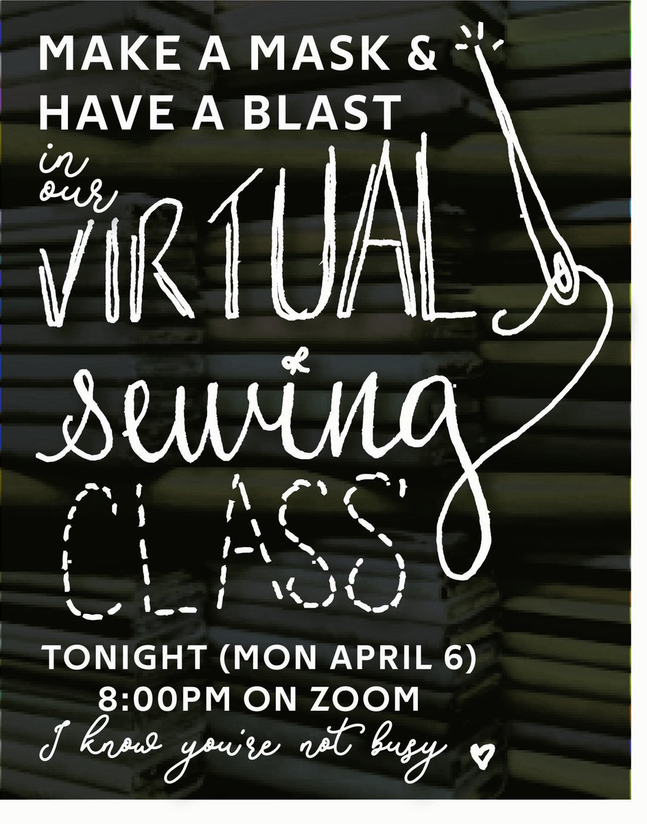 Join us for a free LIVE class on sewing the Midwest Mask at 8PM! If you have a sewing machine, you can sew masks! Simply cut out two rectangles (6in x 9in) and four straps (2in x 18in) from 100% cotton OR NWPP (like reusable grocery bags) to sew your own! buff.ly/2V8O5m2
