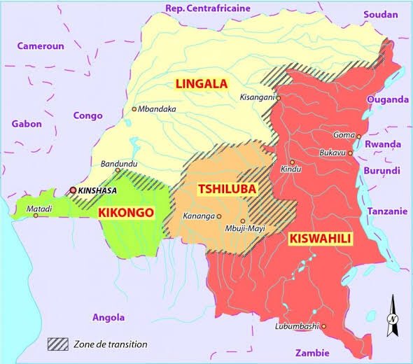 le Swahili est l’une des 4 langues nationales du Congo  C’est la langue maternelle d’au moins 40% de la population et est utilisée comme langue véhiculaire dans la partie orientale du pays (Anciennes province du Katanga, du Maniema, du Nord et Sud Kivu et Oriental).